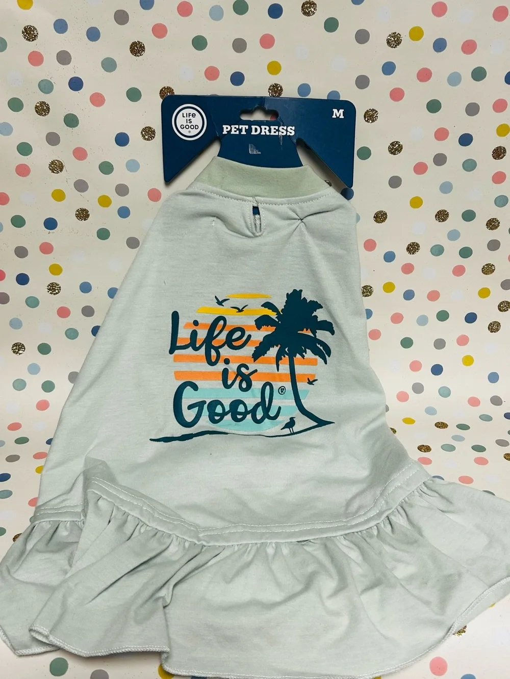 Life is Good Dog Dress Medium Lt Green Palm tree and sunset Pet Sun Dress Outfit